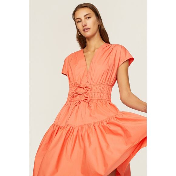 DEREK LAM COLLECTIVE Orange Smocked Hourglass Tie Waist Mini Dress Size 44 - Picture 3 of 15